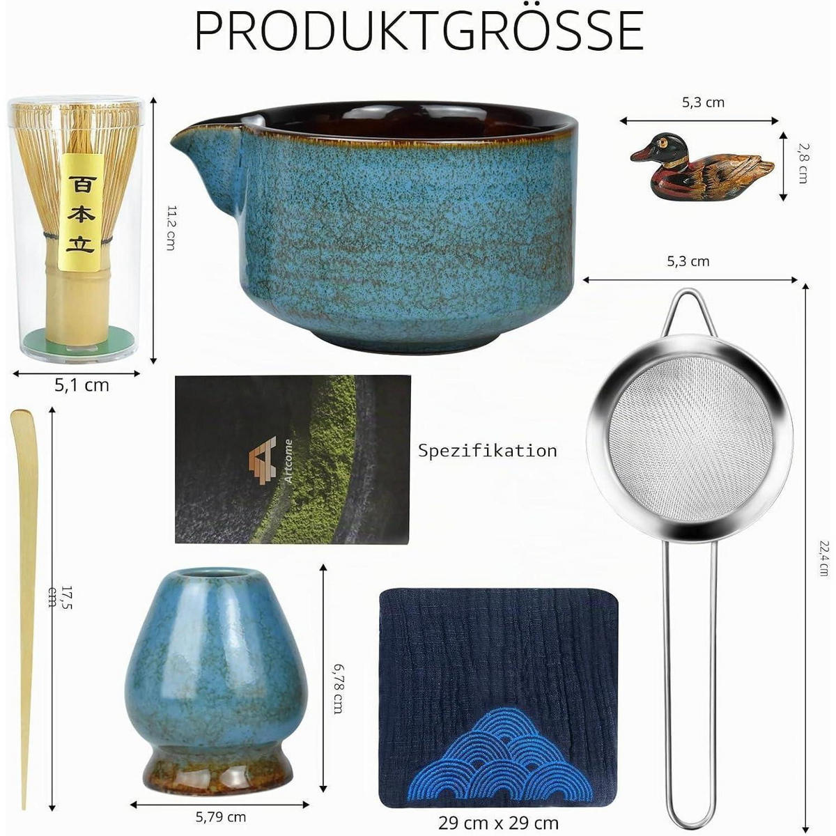 MATCHA-SET 7-teilig Keramik Bambus - Blau, Keramik (5.3/5.3/22.4cm)
