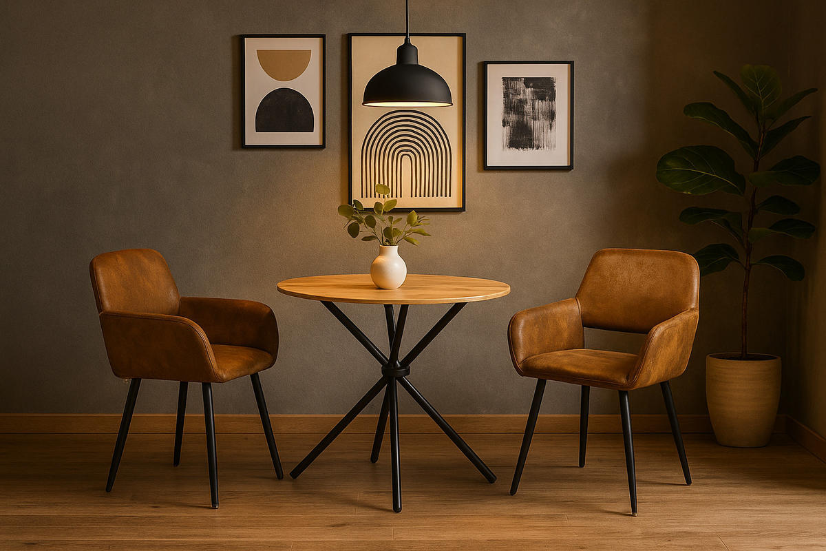 ESSZIMMER SET – 1 Tisch + 2 Stühle – Holzoptik & Wildleder - Braun, Holzwerkstoff/Metall (80/75/80cm) - Urban Meuble