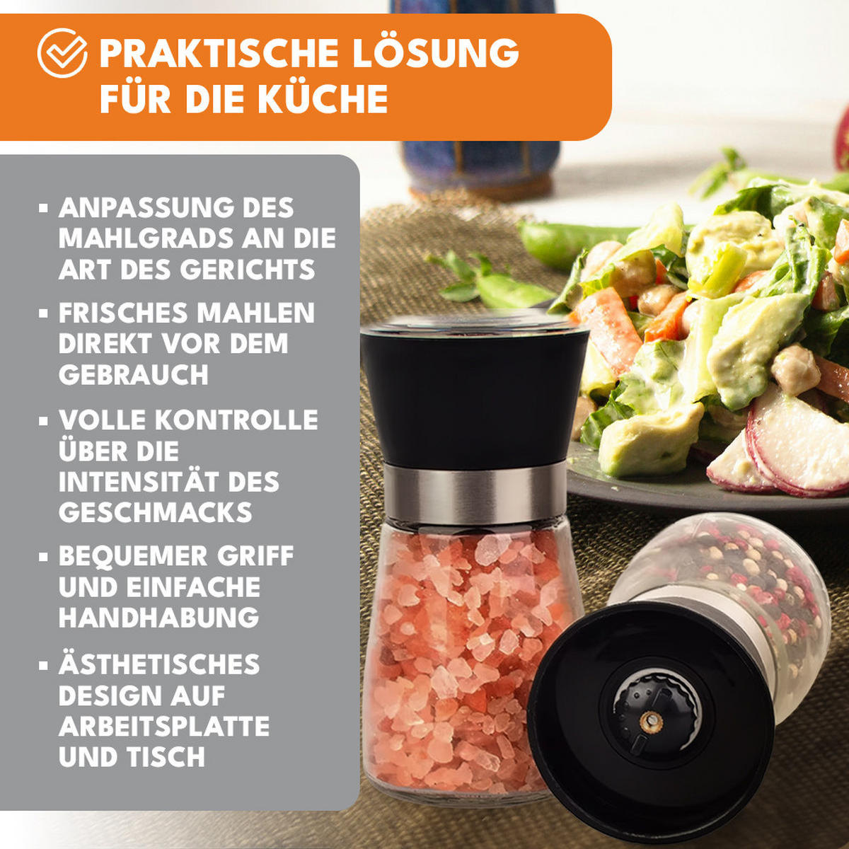 GEWÜRZMÜHLE Salz & Pfeffer 2er-Set - Transparent, Glas (5/10/5cm) - KRUMAD