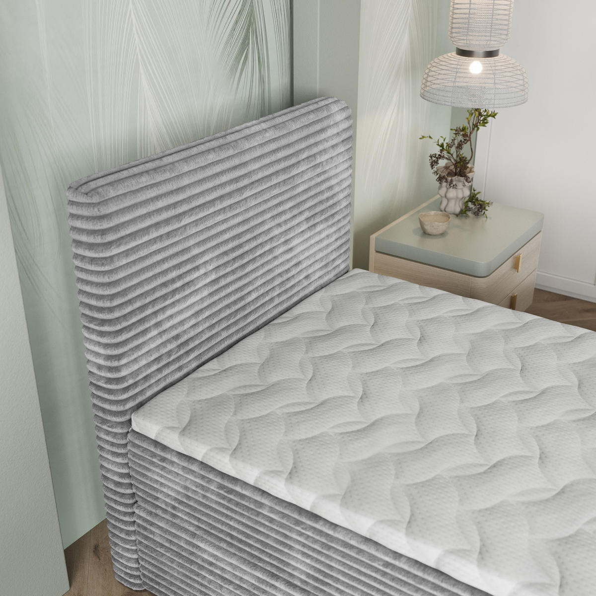 BOXBETT PISA 90 90x200 cm mit Matratze und Topper, H2+H3 - Hellgrau - Hellgrau, Holz (90/200cm) - MASSENO