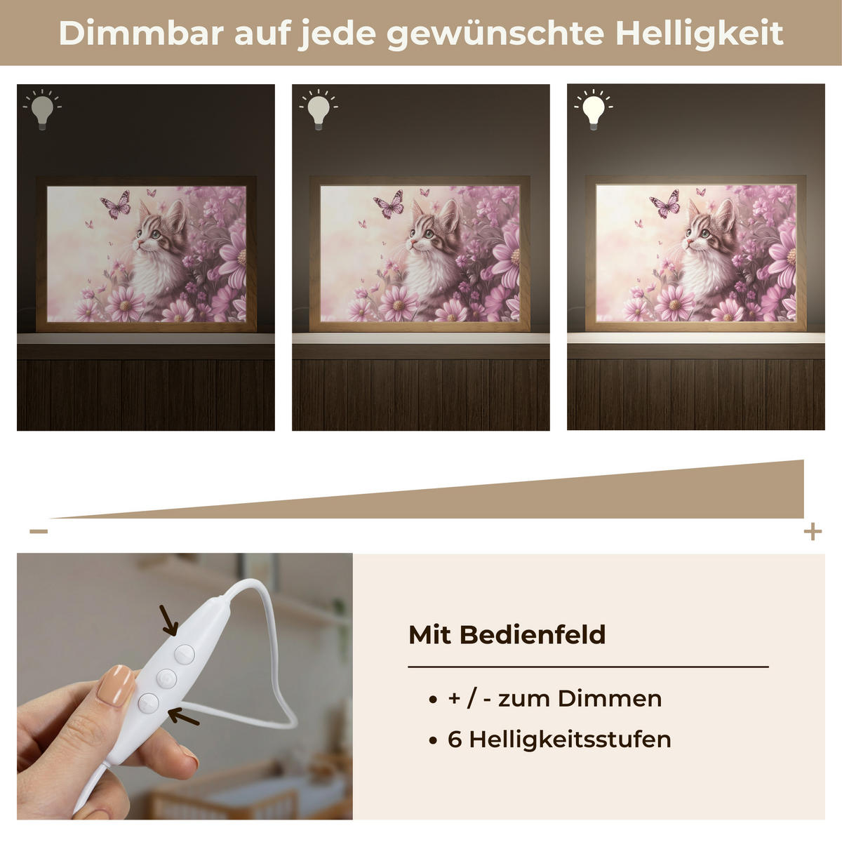 NACHTTISCHLAMPE Kätzchen - Blumen - Schmetterlinge - Lila 30x20 cm - Altrosa, Holzwerkstoff (8/30/20cm)