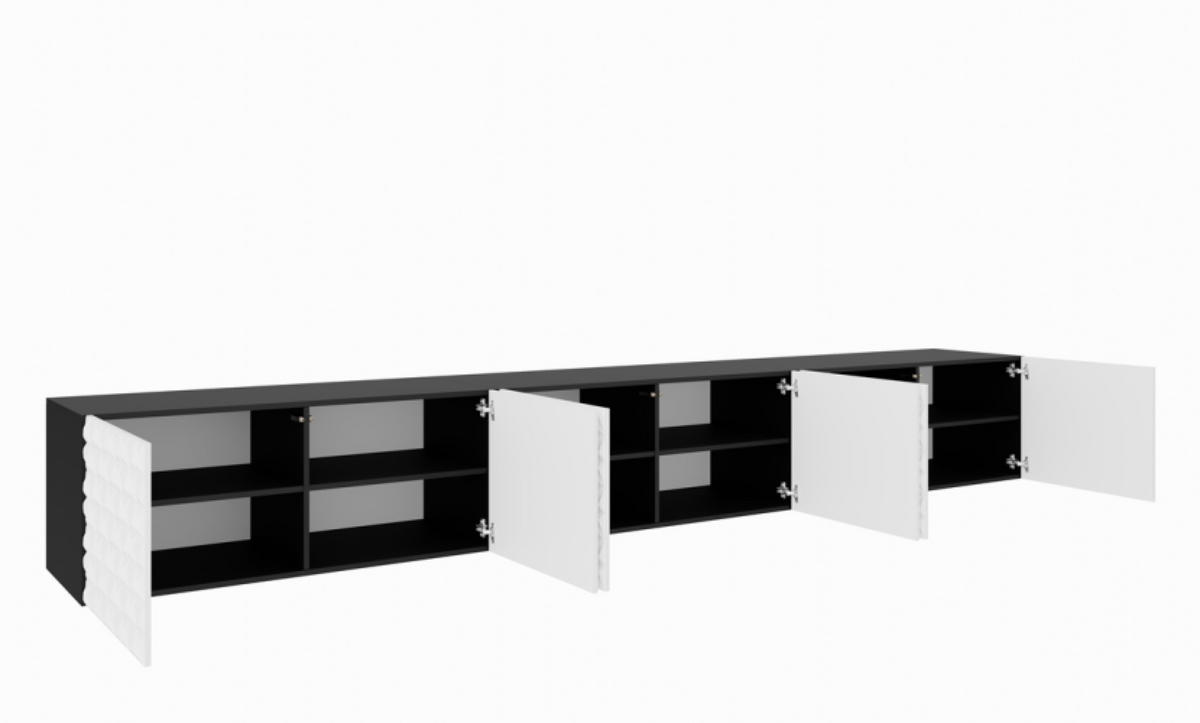 TV-SCHRANK Weiß Schwarz ALI Geschlossen Mit Dekorativen Fronten 300 cm - Schwarz/Weiß, Holzwerkstoff (300/41/40cm) - Sepro Meble