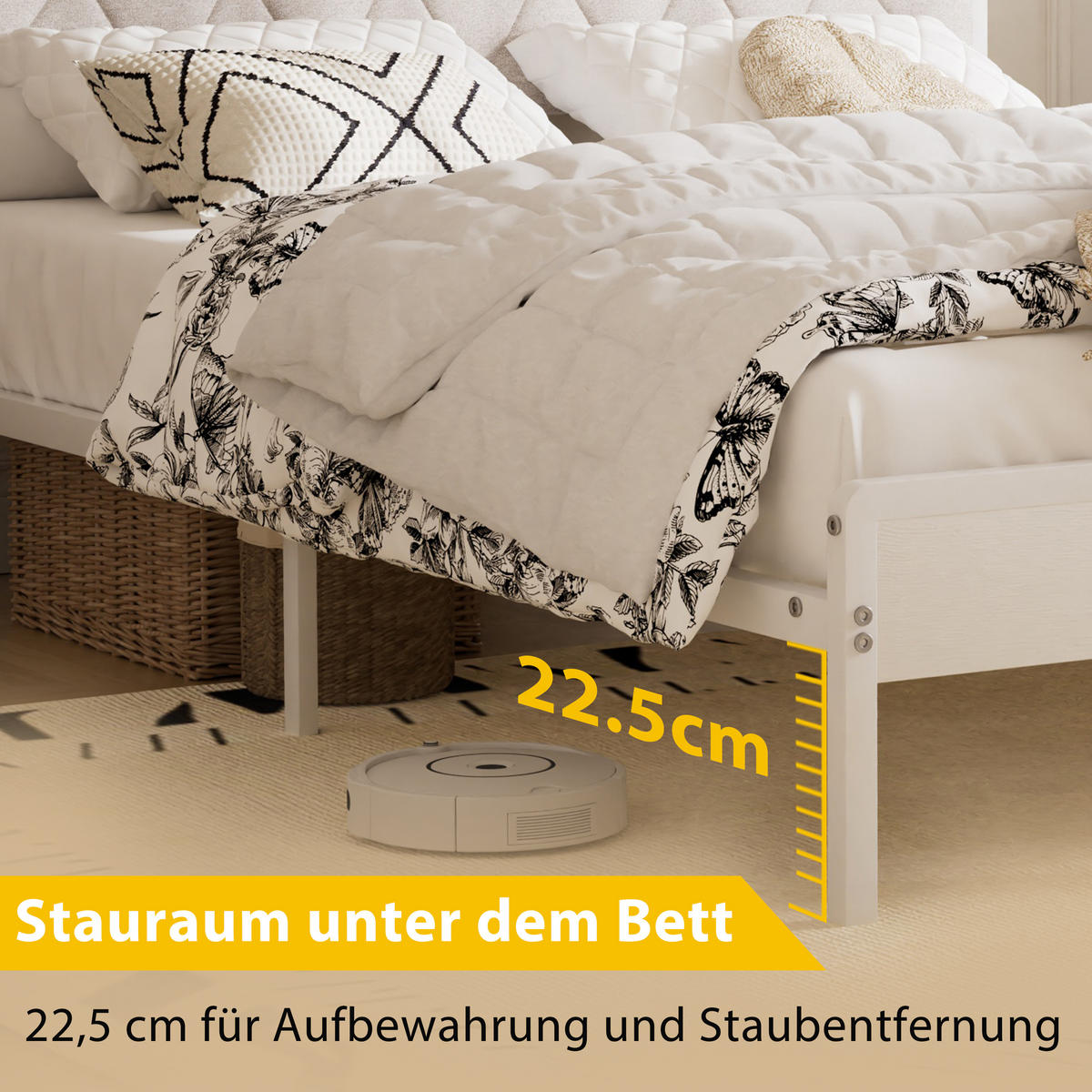 POLSTERBETT 140/190 cm mit LED und Ladestation, DE-41903, in Weiß - Weiß, Metall (140/190cm) - ComfortXL