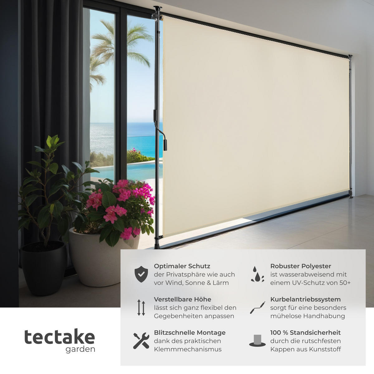 KLEMMMARKISE Taija, leichtgängige Handkurbel, beige - Beige, Kunststoff (208/310cm) - tectake