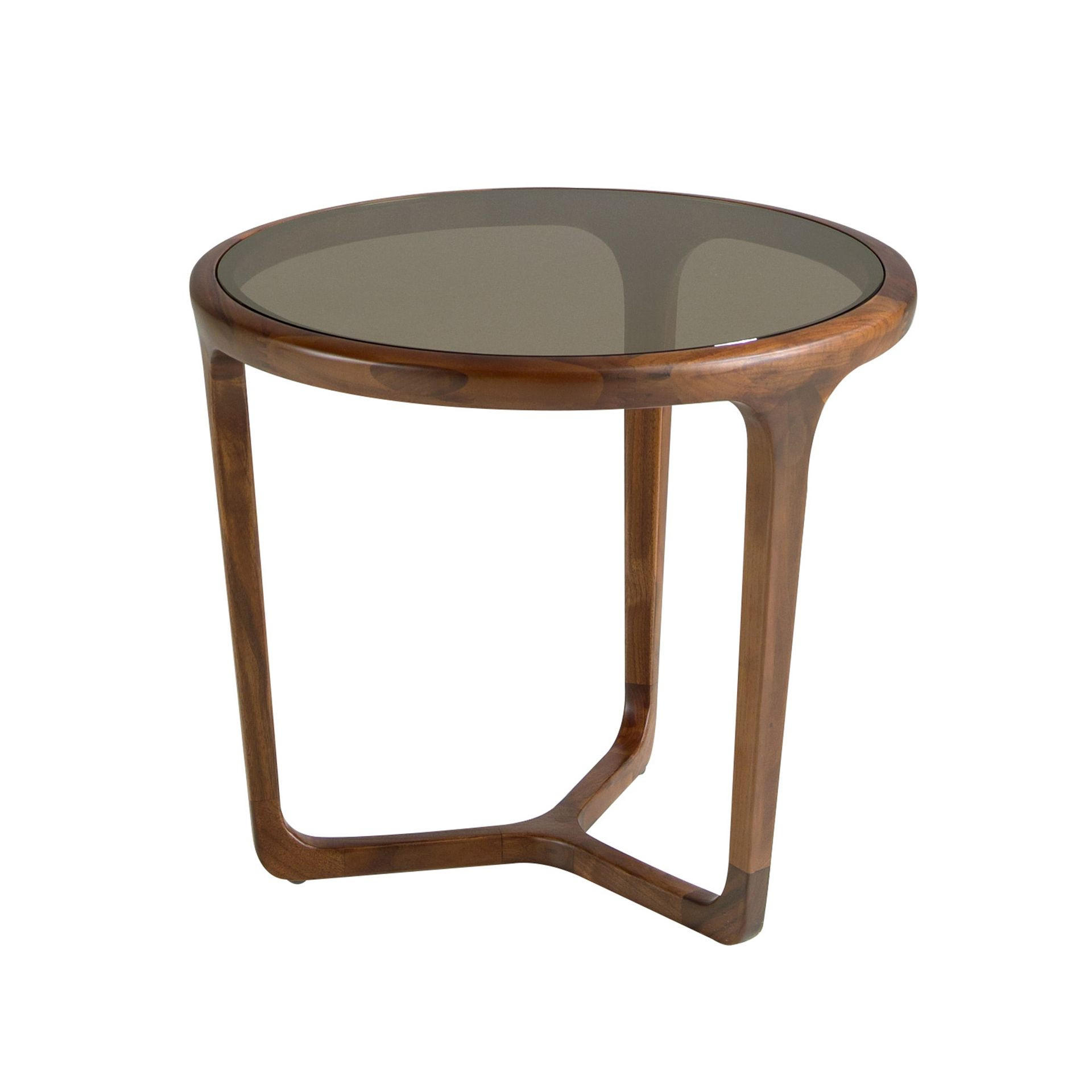 ECKTISCH Runder aus braunem Rauchglas und Walnussholz Ø55/45 cm - Walnussfarben/Braun, Glas/Holz (55/55/45cm) - ANGEL CERDA