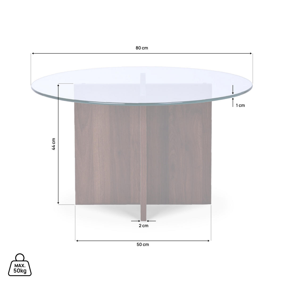 COUCHTISH Giulia Moderner aus Klarglas und Walnussholz - Transparent/Braun, Holz (80/80/45cm) - Sicaan