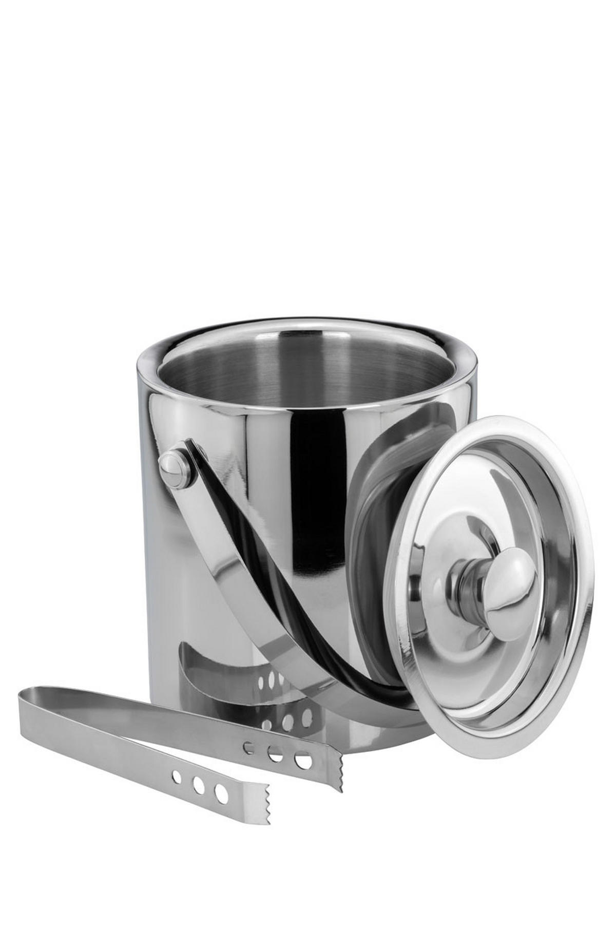 EISWÜRFELBEHÄLTER mit Zange Hochglanz poliert (H) 17 x (Ø) 16 cm - Silberfarben, Paraffin (16/17/17cm) - Hermann Bauer jun. Kollektion GmbH