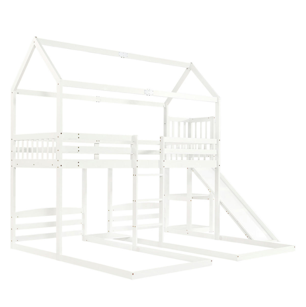 POSCHODOVÁ posteľ 90/200 cm biela s tromi lôžkami, šmykľavkou a úložným priestorom z borovice a MDF - biela, drevo (90/200cm) - OKWISH