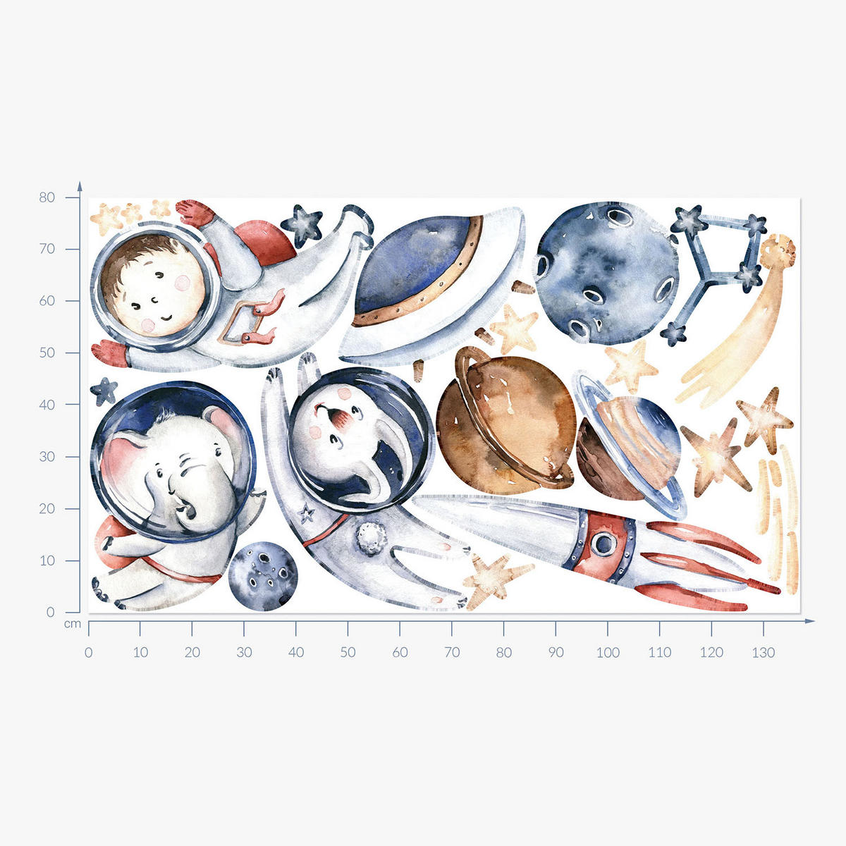 WANDAUFKLEBER 80x137cm - Kleine Astronauten - Multicolor, Kunststoff (80/137/0.1cm) - Wallfluent