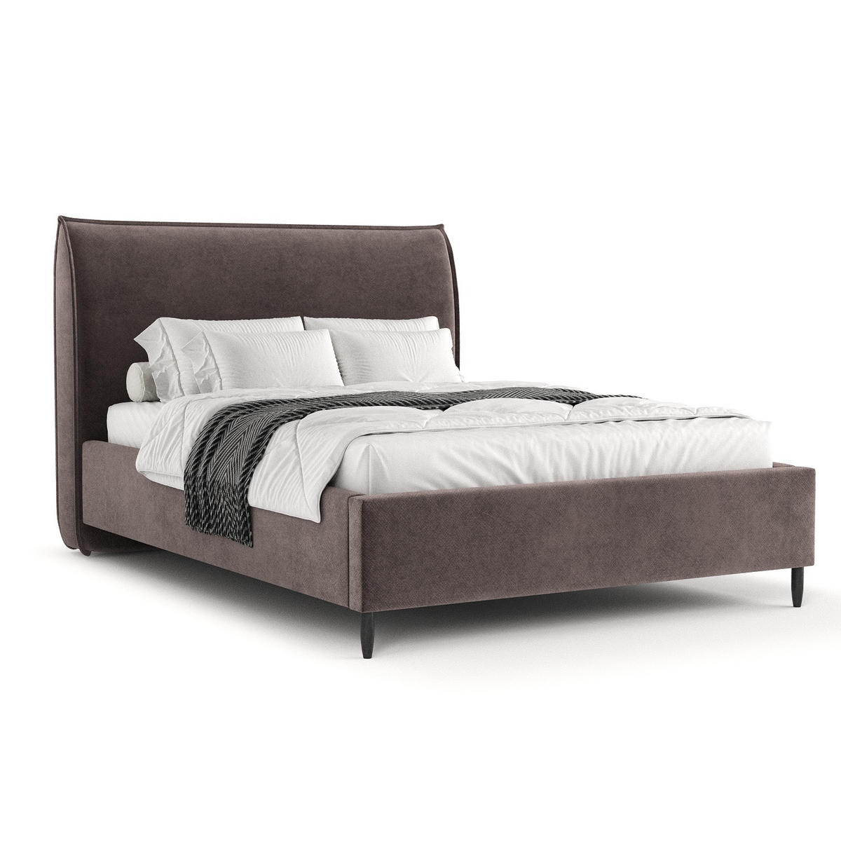 POLSTERBETT Shell Braun 140/200 cm im Samtstoff - Schwarz/Naturfarben, Holz/Holzwerkstoff (140/200cm) - Maison de Reve