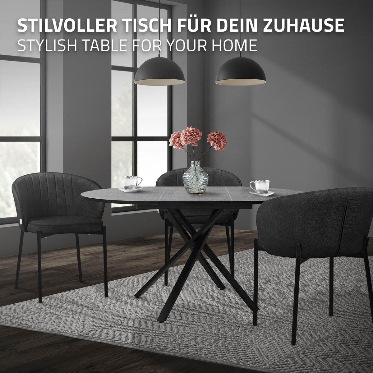 ESSTISCH ausziehbar rund Grau meliert 100-140x76x100 cm - Schwarz/Grau, Holzwerkstoff/Metall (69/69/76cm) - ML-DESIGN