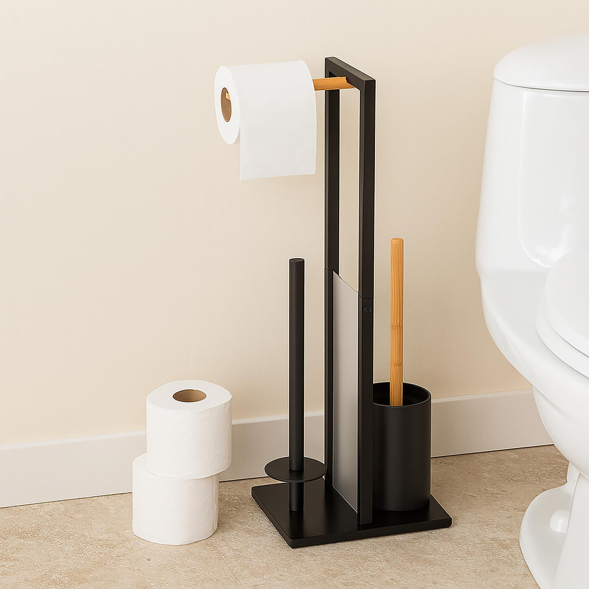 WC-GARNITUR - Schwarz, Holz/Kunststoff (21/65/18cm) - Relaxdays