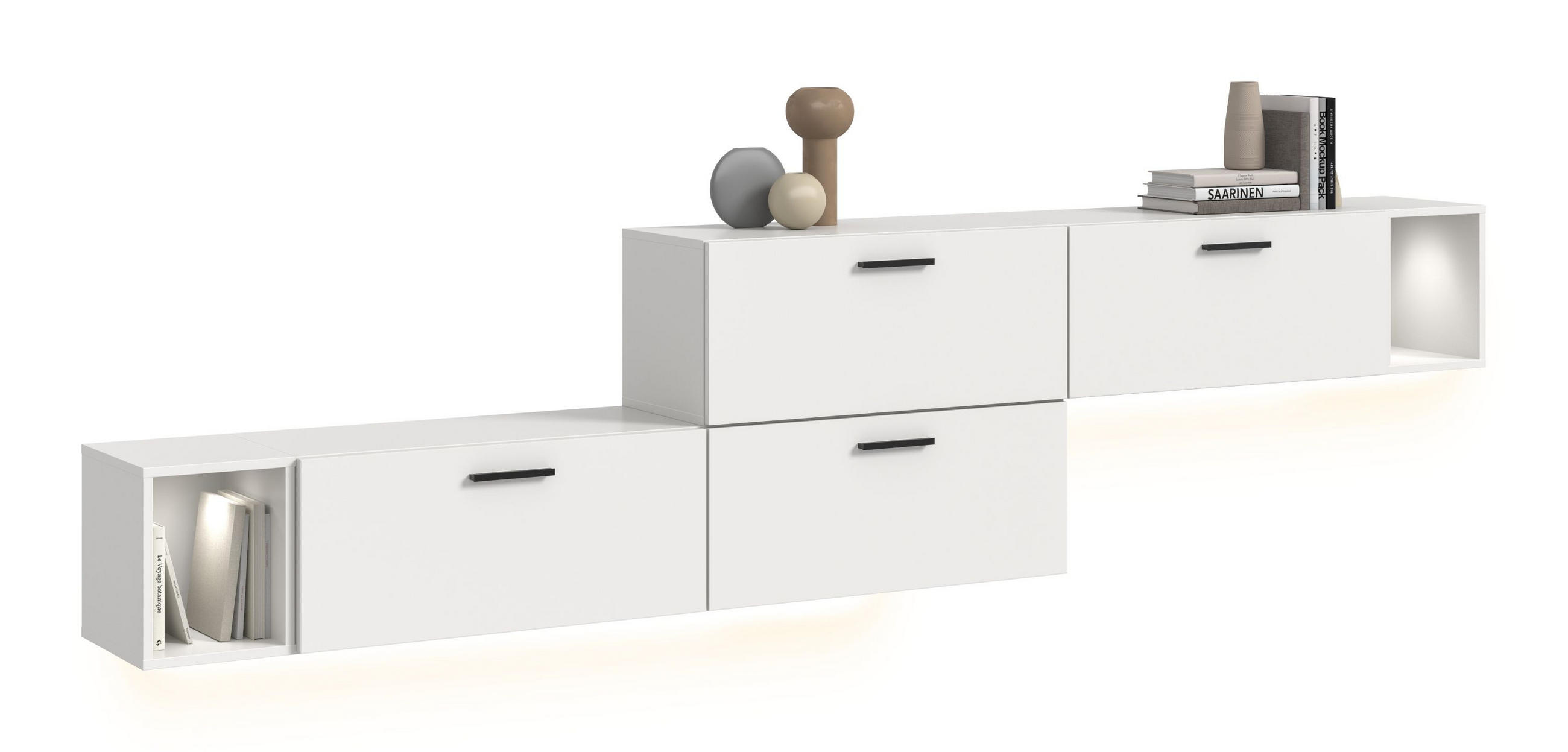 WOHNWAND INKL BELEUCHTUNG The One weiß 276/34/97 cm - Weiß, Holzwerkstoff (276/97/34cm) - Xonox