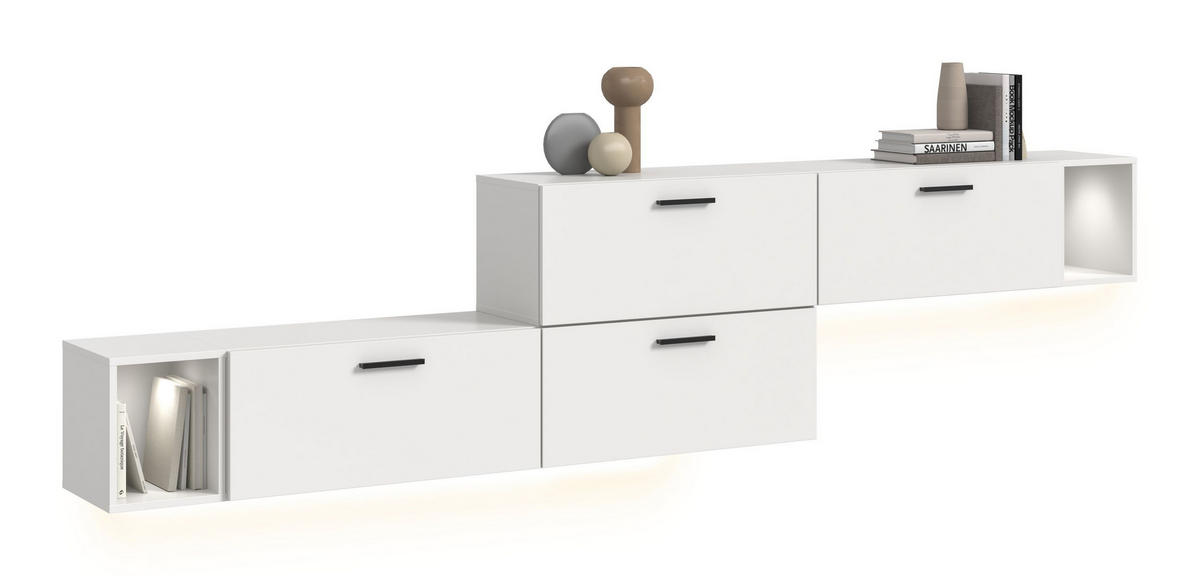 WOHNWAND INKL BELEUCHTUNG The One weiß 276/34/97 cm - Weiß, Holzwerkstoff (276/97/34cm) - Xonox