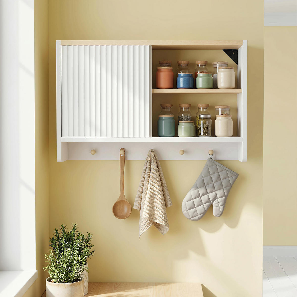 HÄNGESCHRANK DE-15948 mit 5 Haken Weiß/Eiche - Weiß, Holzwerkstoff (20/40/60cm) - ComfortXL