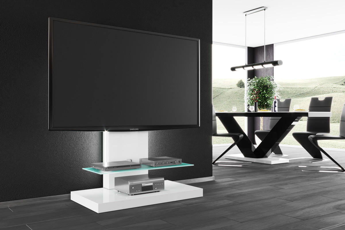 TV RACK rechteckig Weiß Hochglanz Glas 100/134/55 cm - Weiß Hochglanz, Holzwerkstoff (100/134/55cm)