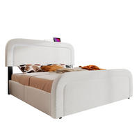BETT mit LED, USB und 4 Schubladen 160x200 cm Sherpa Weiß - Weiß, Metall (160/200cm) - Meubliv