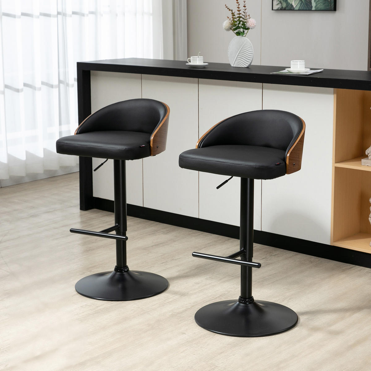 BARHOCKER, Kunstleder, Schwarz+Kaffee - Schwarz, Kunststoff (49.5/96/48cm) - HOMCOM
