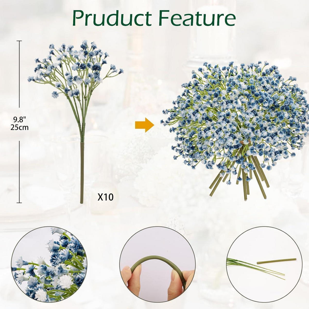 KUNSTBLUMEN Schleierkraut 10 Stück Blau 25 cm - Multicolor, Kunststoff (24cm)