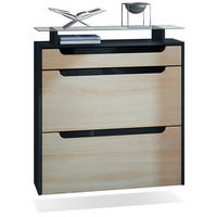 SCHUHSCHRANK Annie Eiche sägerau / Schwarz Hochglanz - Schwarz Hochglanz/Eiche San Remo, Holzwerkstoff (89/96/23cm) - Vladon