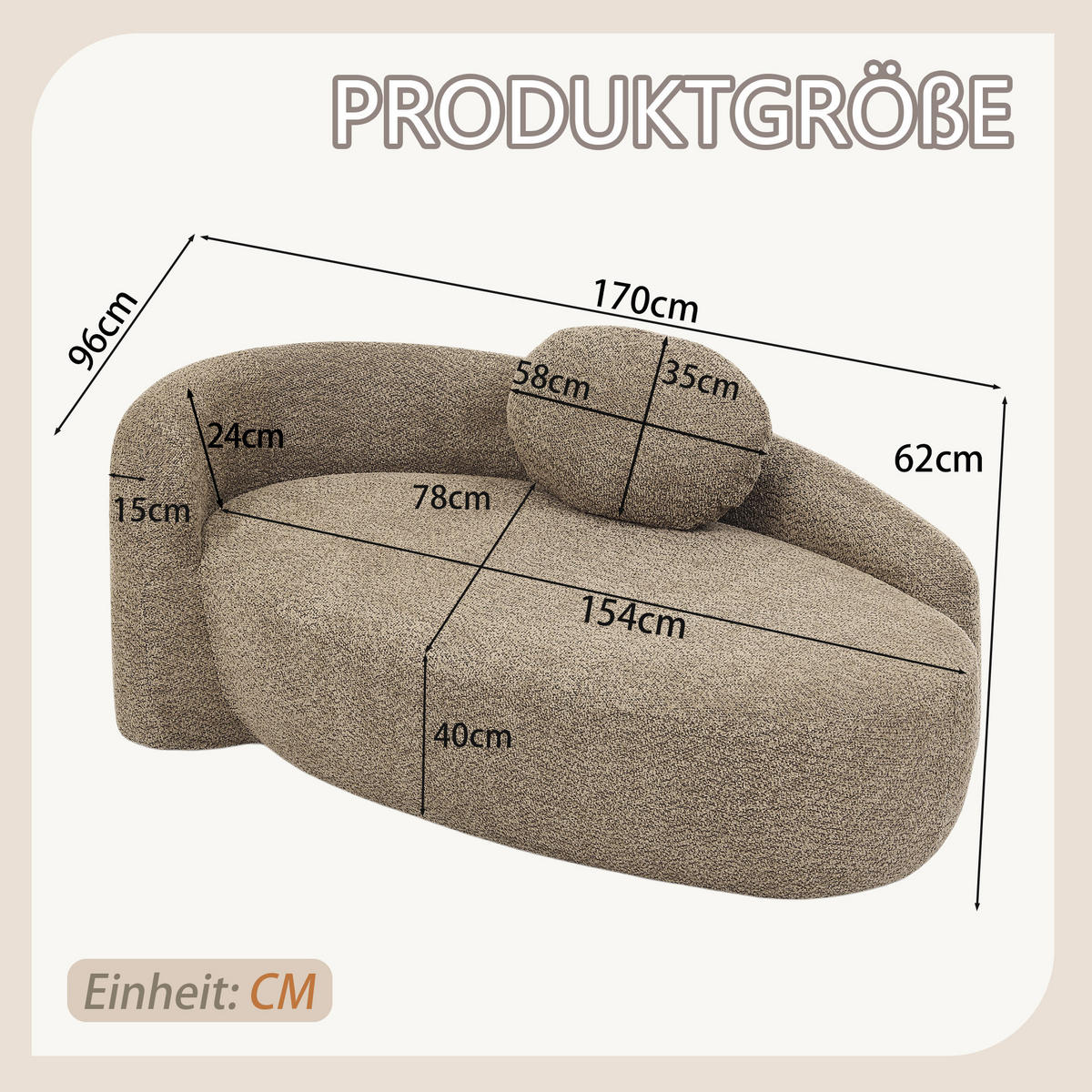 RÉCAMIERE DE-34585 Teddyfleece mit abgerundetem Design Braun - Braun, Textil (96/62/170cm) - ComfortXL