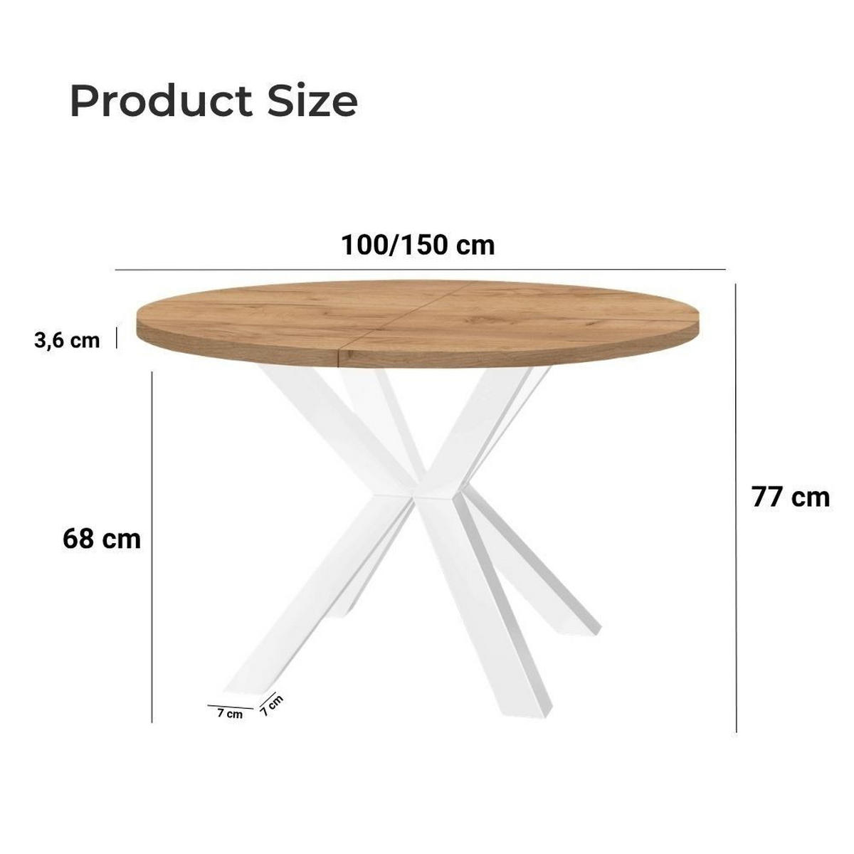 ESSTISCH RAL mit Holzbeinen, Durchmesser: 100 / 150 cm Eiche Wotan / Weiß - Eiche Wotan/Weiß, Holz (100/150/77cm) - Dekori_Interiors