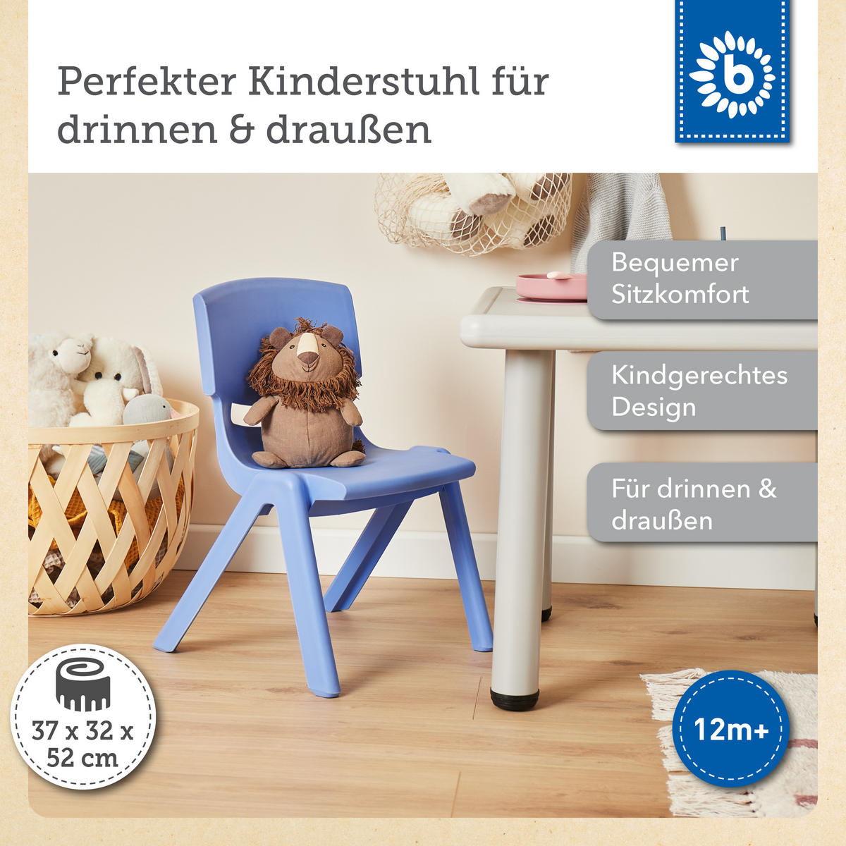 KINDERSTUHL bis 80 kg belastbar - Blau, Kunststoff (34/51.5/36cm) - Bieco Spielwaren
