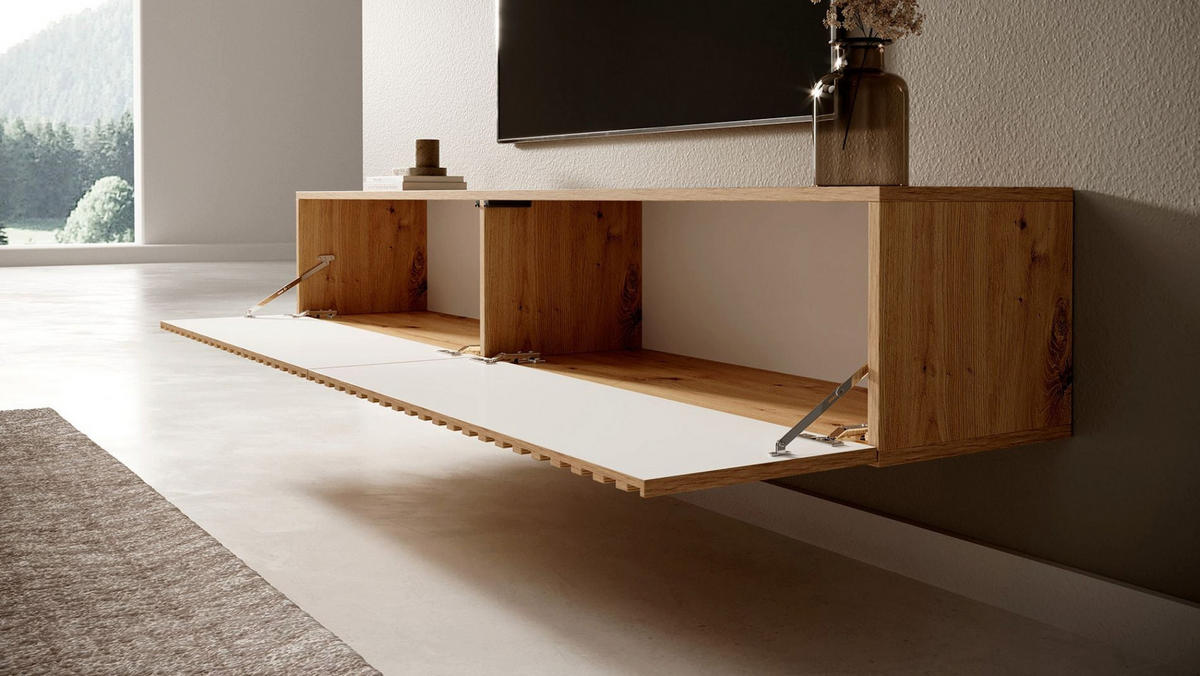 TV stolík Telire dub / čierny 175/30/32 cm - čierna/dub artisan, kompozitné drevo (175/30/31.6cm) - Selsey
