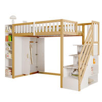 HOCHBETT 90/200 cm aus Holz mit Kleiderschrank, Regalen und Leiter mit Stauraum Weiß/Natur - Naturfarben, Holz (90/200cm) - Modenvie