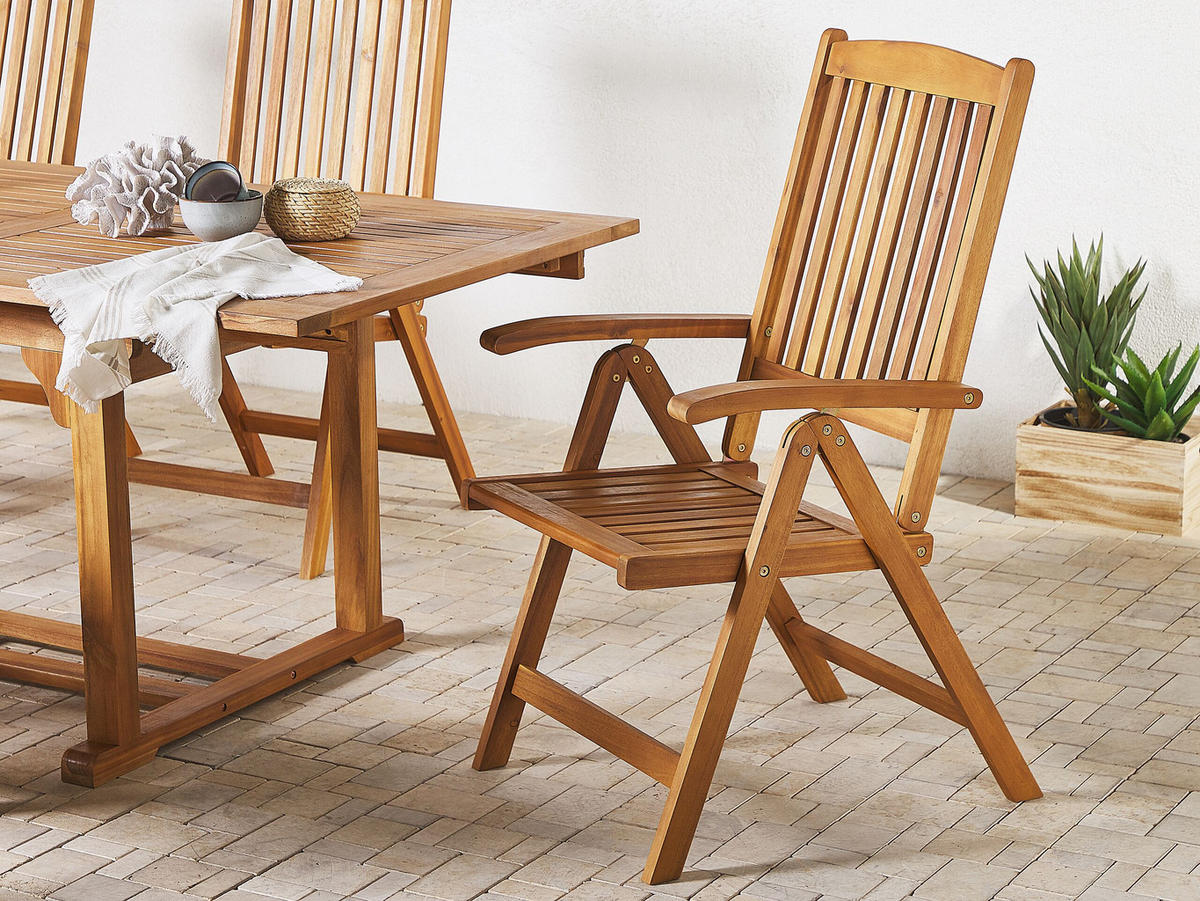 GARTENSTUHL 6er-Set Akazienholz hellbraun verstellbar Java - Hellbraun, Holz (54/105/69cm) - Beliani