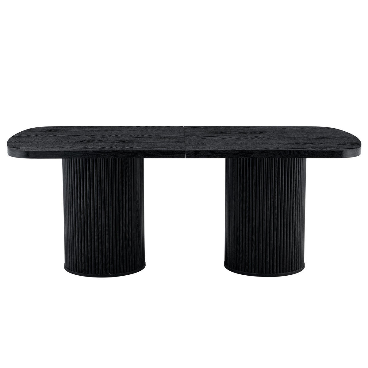 ESSTISCH in Schwarz mit ovaler Tischplatte und geriffeltem Säulenfuß,180/90/76 cm - Schwarz, Holzwerkstoff (90/180/76cm) - BEAOK