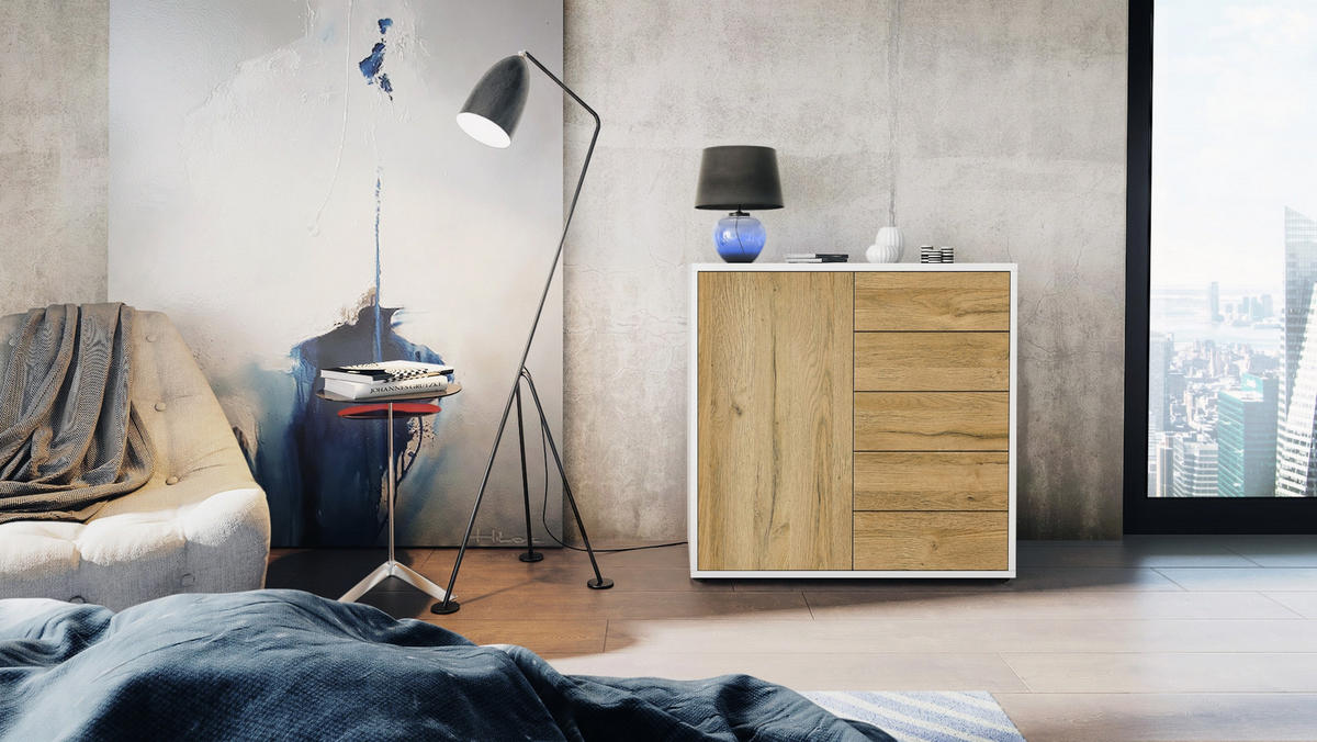 KOMMODE Ben Front in Eiche Nature - Eichefarben, Holzwerkstoff (79/74/36cm) - Vladon