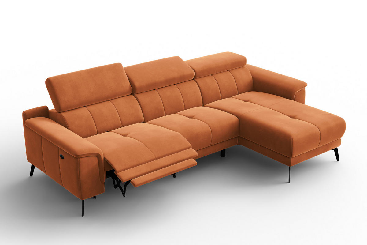 ECKSOFA FIERO 4-Sitzer RECHTS, Oranger Veloursstoff - Schwarz/Orange, Holz/Textil (288/170cm) - Courtois Laville
