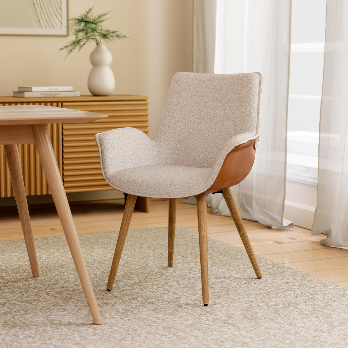 POLSTERSTUHL - Weiß/Braun, Eichenholz/Textil (67/87/64cm) - home24