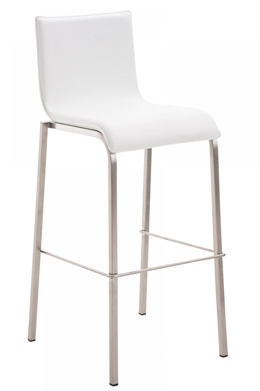 BARHOCKER Lederlook weiß - Edelstahlfarben/Weiß, Textil/Metall (43/103/51cm) - CLP