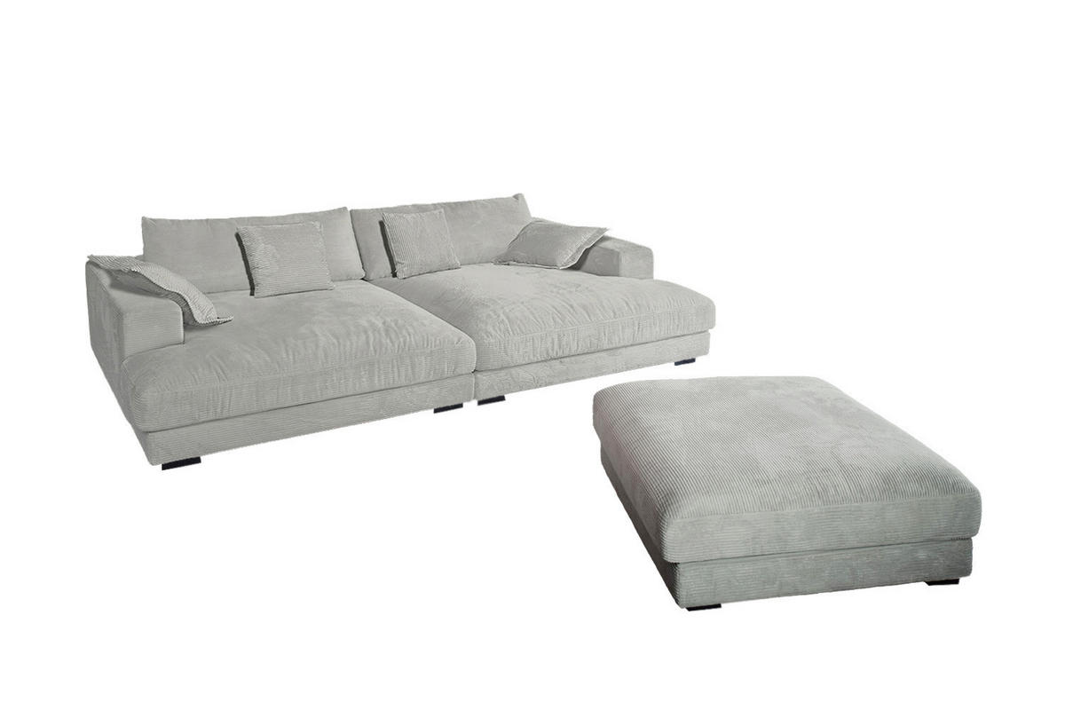 BIG SOFA-SET 6-TLG MADELINE Hellgrau Cord - Hellgrau/Schwarz, Kunststoff/Textil (290/85/170cm) - KAWOLA