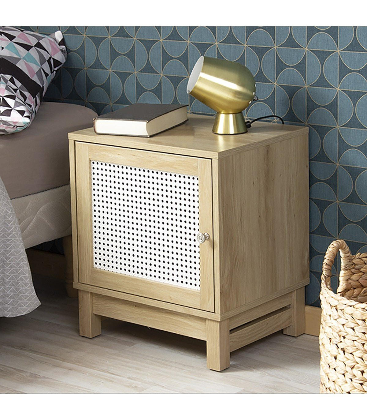 NACHTTISCH mit 1 Tür Rattanimitat - Apfelbaumfarben, Holzwerkstoff (35/50/45cm) - Calicosy