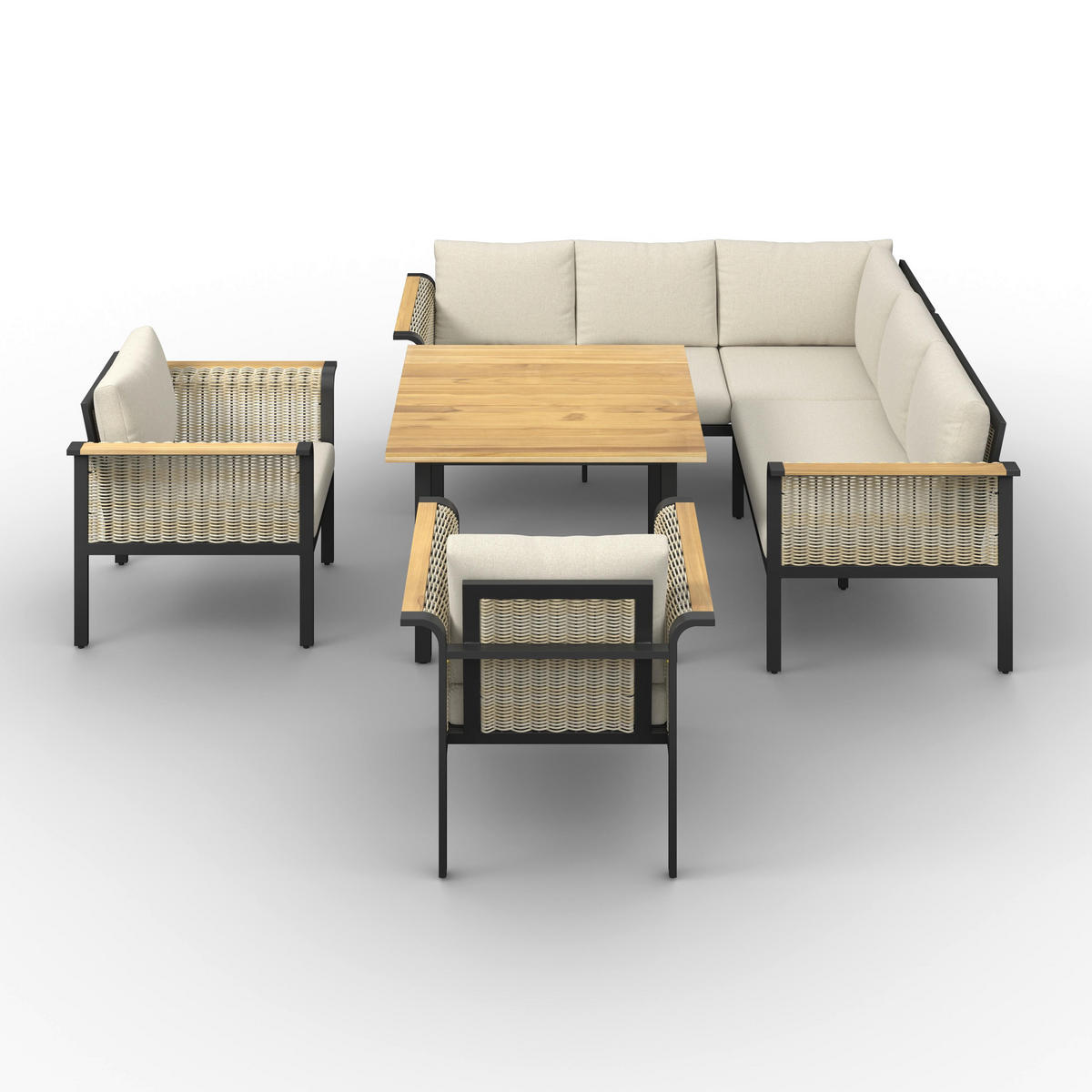 DINING-LOUNGESET Cassandra Hellbraun Holz/Aluminium - Hellbraun, Holz - Bessagi Garden