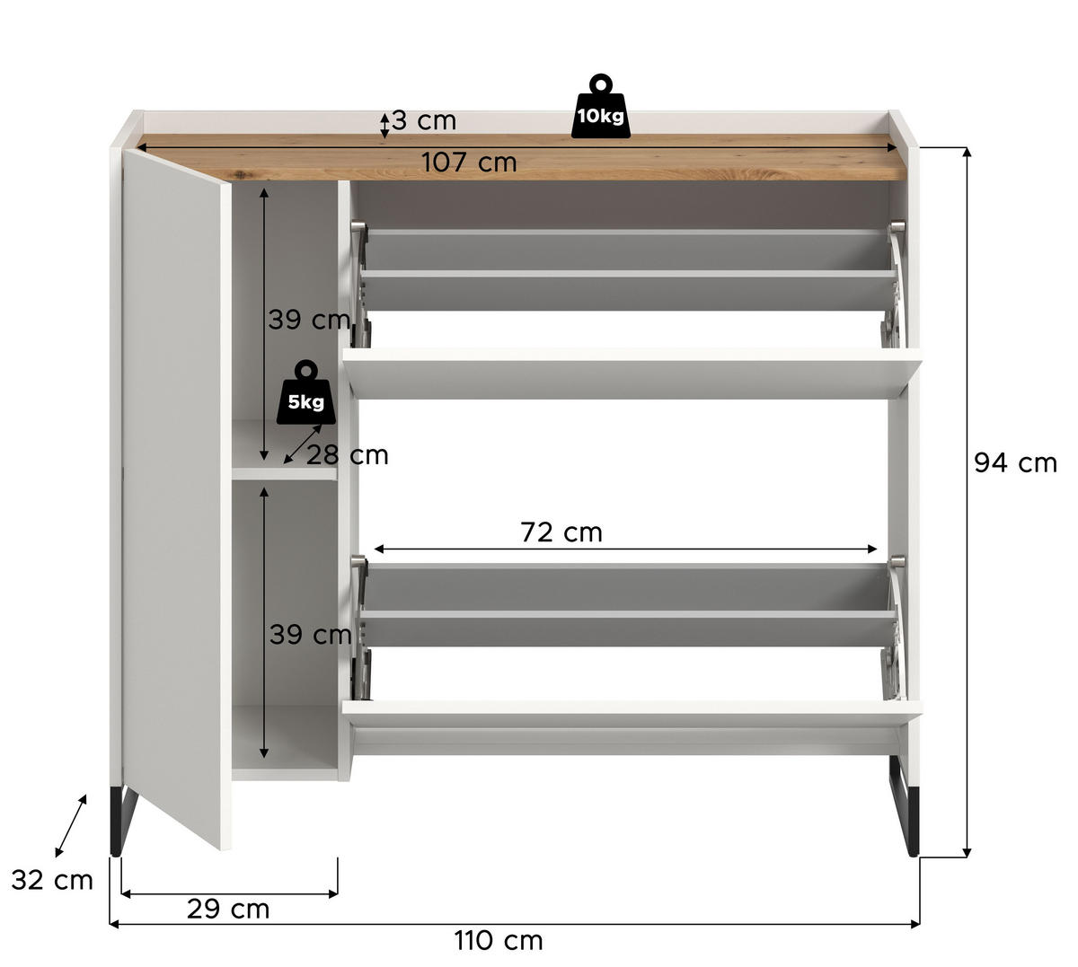 SCHUHKOMMODE DRIVE (B/H/T: ca. 110/94/32 cm) in Weiß/weiß - Weiß, Holzwerkstoff (110/94/32cm)