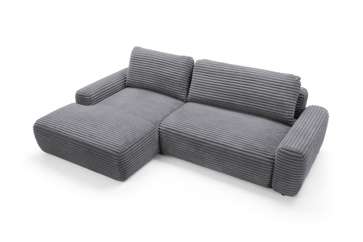 ECKSOFA OSSO Grau Velours-Stoff mit Schlaffunktion - Grau, Holz (264/162cm) - MASSENO