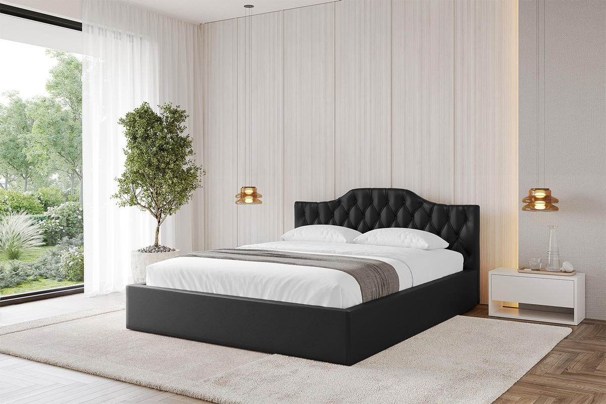POLSTERBETT mit Bettkasten und Lattenrost, Boxbett ohne Matratze - FALIO-V1 120x200 Schwarz Kunstleder - Schwarz Hochglanz, Holzwerkstoff/Textil (120/200cm) - ALTDECOR