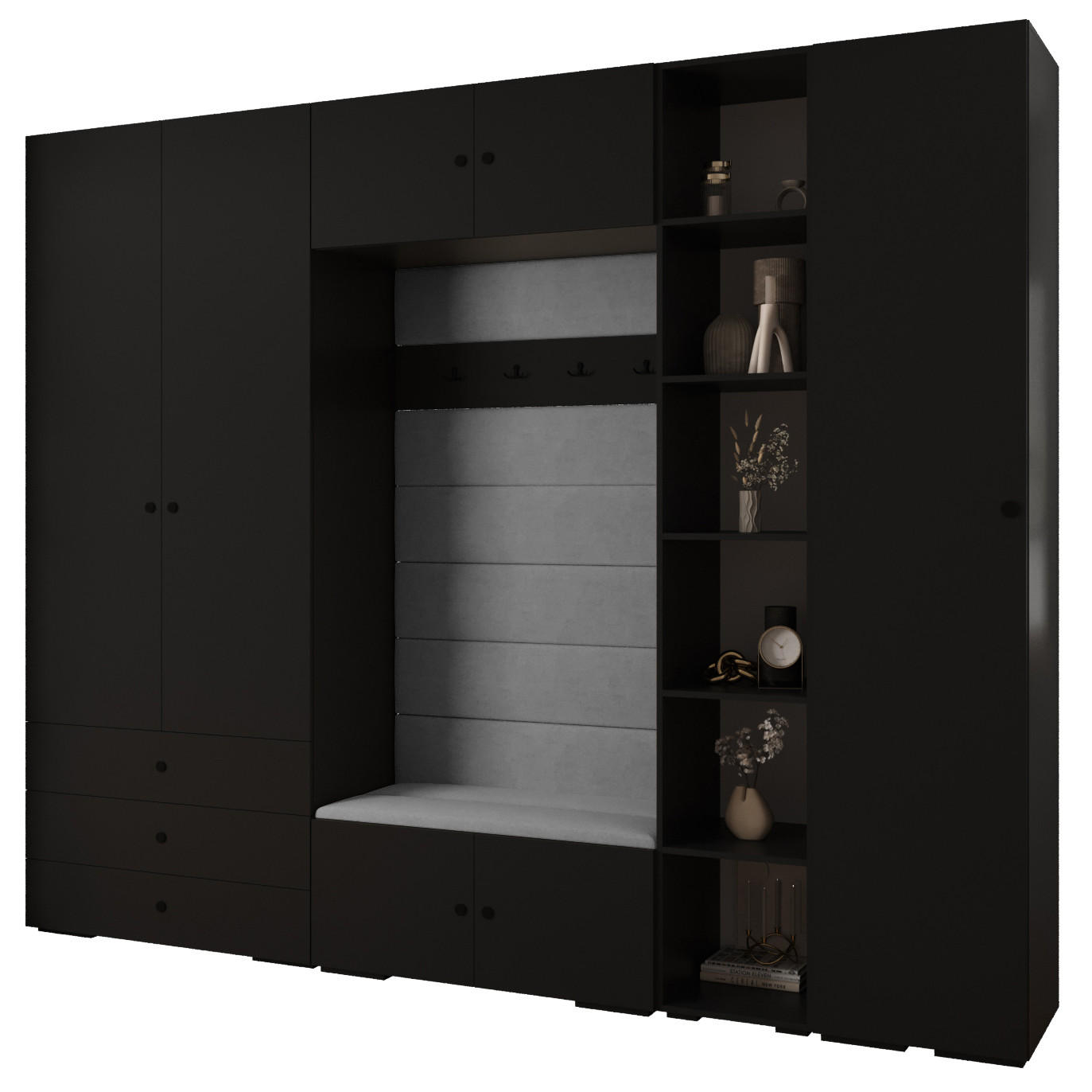 GARDEROBEN-SET 236,7/290/47 - Schwarz/Grau, Holz/Kunststoff (290/236.7/47cm) - Abiks Möbel