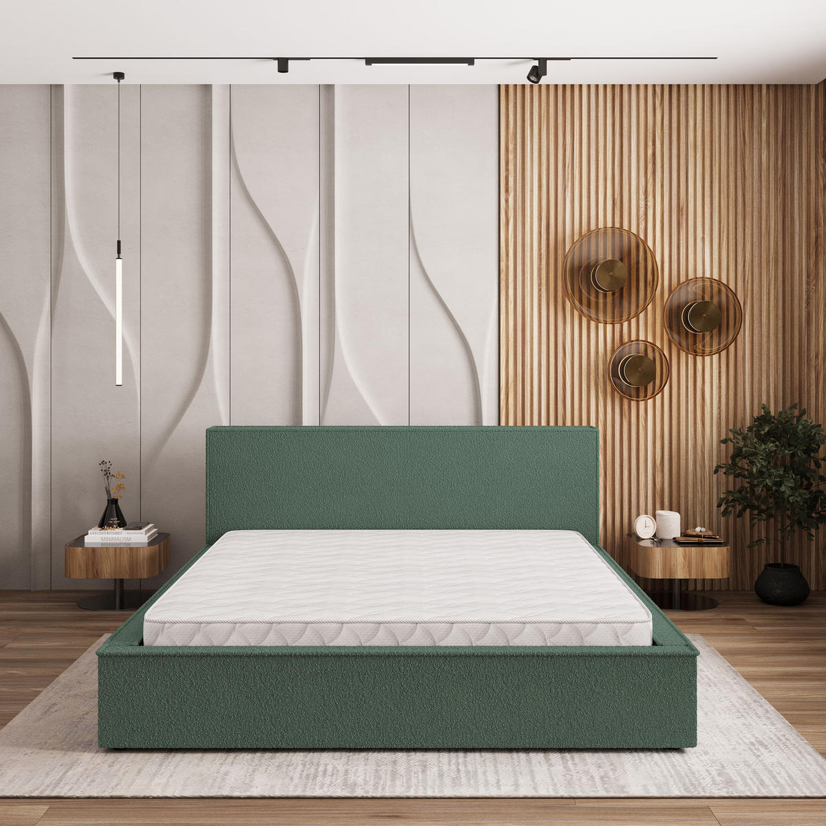POLSTERBETT CELORA Q 120x200 cm mit Bettkästen - Grün - Grün, Holz/Textil - MASSENO