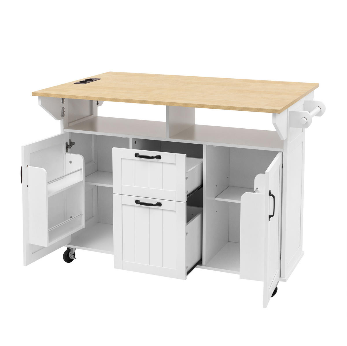 KÜCHENINSEL mit Klapptisch 120 x 40-60-80 x 92 cm Weiß/Natur - Weiß, Holz (80/92/120cm) - Beauniv