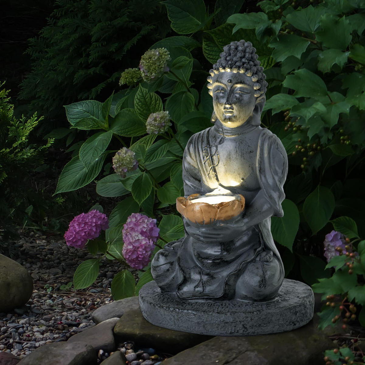 LED AUSSENLEUCHTE Buddha Grau 2er Set - Grau, Kunststoff (18/18/28cm) - Globo Lighting