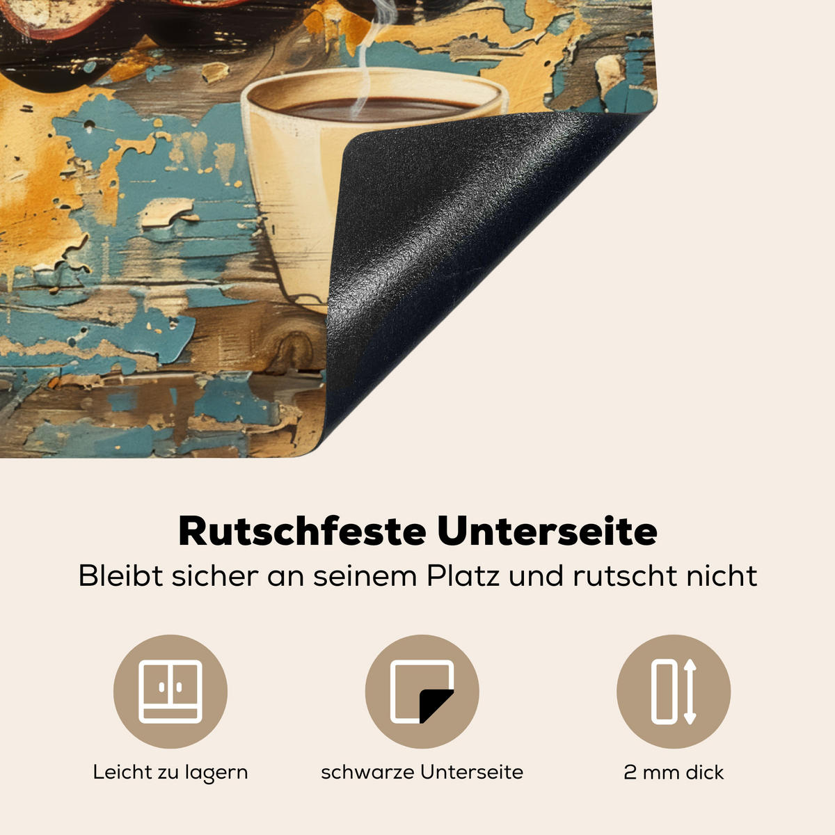 HERDABDECKPLATTE Kaffee - Vintage - Braun - Tasse 65x52 cm - Teakfarben, Kunststoff (65/0.2/52cm) - MuchoWow