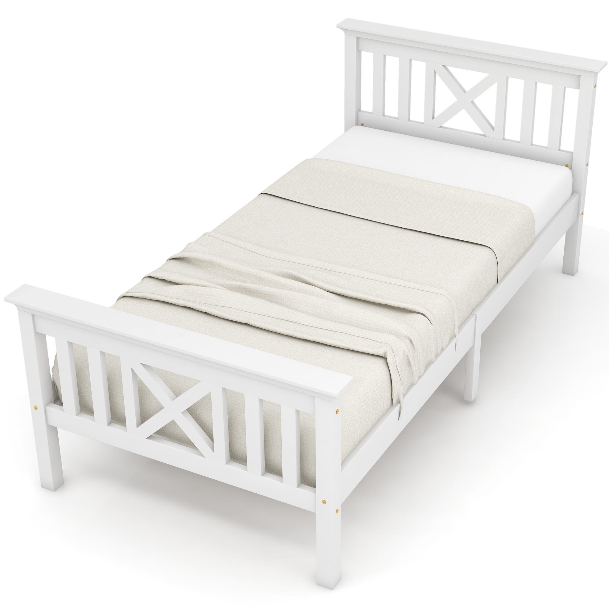 EINZELBETT 90/200 cm mit Lattenrost und X-förmigem Kopfteil, Weiß - Weiß, Holzwerkstoff (90/200cm) - Redom