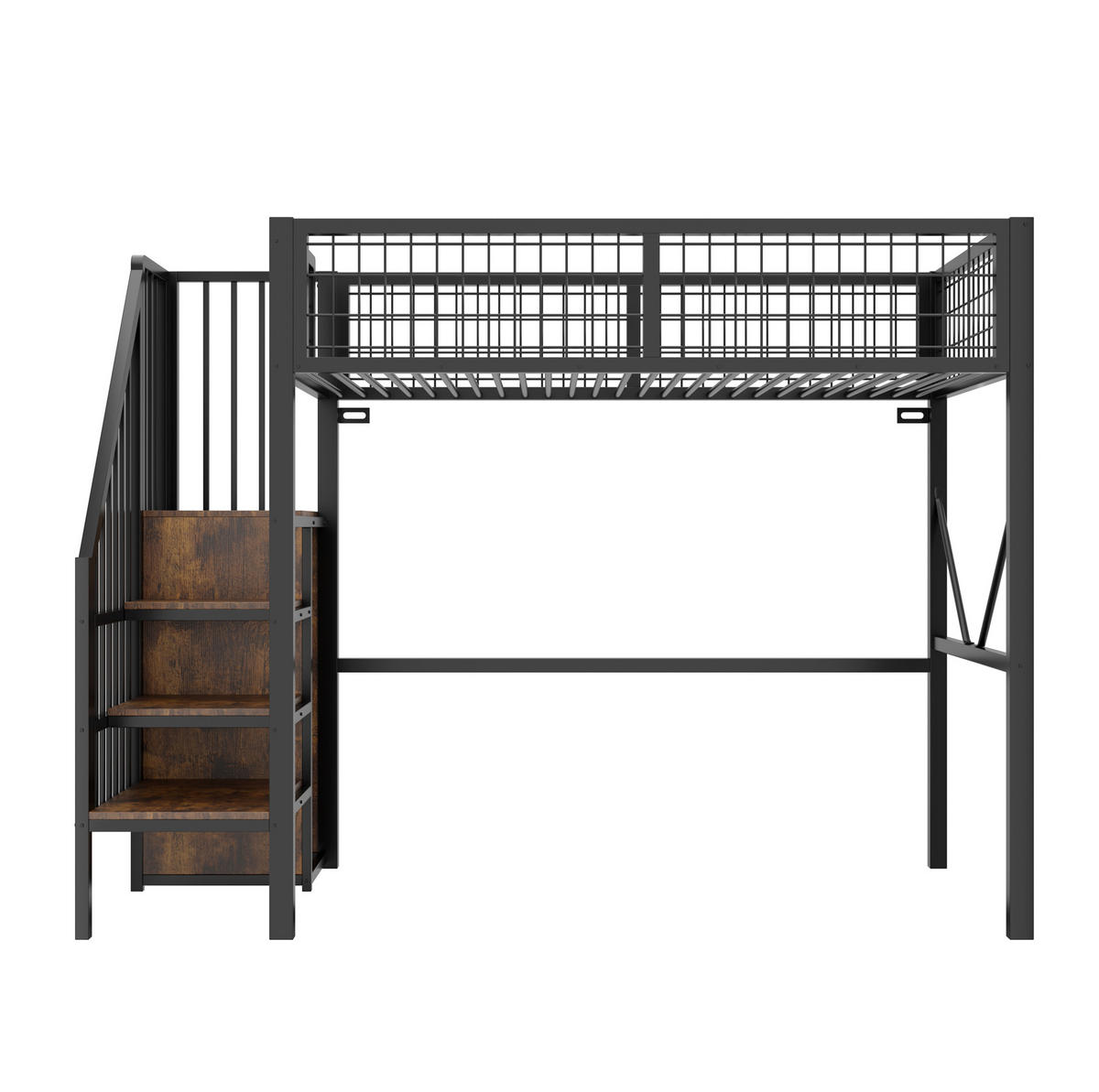 HOCHBETT aus Metall und Holz 90x200 cm Schwarz mit Stauraumleiter und LED-Beleuchtung - Schwarz, Metall (90/200cm) - Modfu