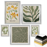 WANDBILDER 5er Set - 50x50 cm & 20x30 cm & 40x60 cm Silberner Rahmen - Pflanzenmuster, Boho-Dekorationen - Silberfarben, Kunststoff (40/60cm) - ArtPrintCave