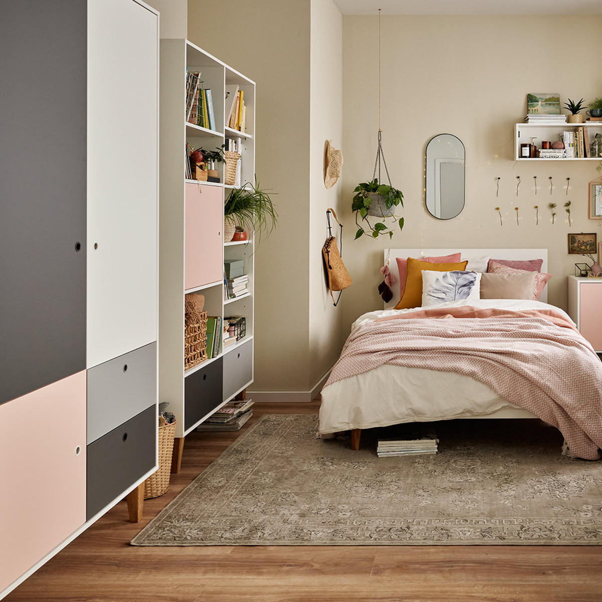 KNIHOVNA Palisandr - růžová, kompozitní dřevo (45/201.5/105cm) - Petits-meubles